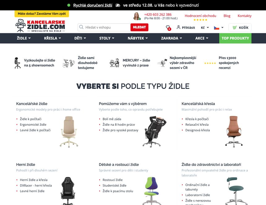 Homepage e‑shopu Kancelarskezidle.com