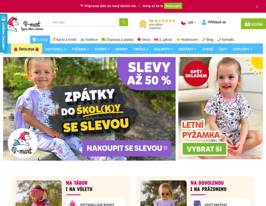 Homepage e‑shopu V-mart.cz